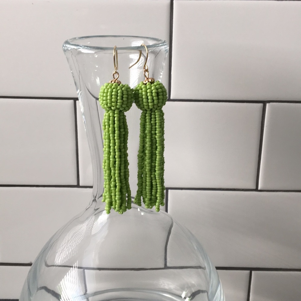Lime Beaded Tassel Earrings